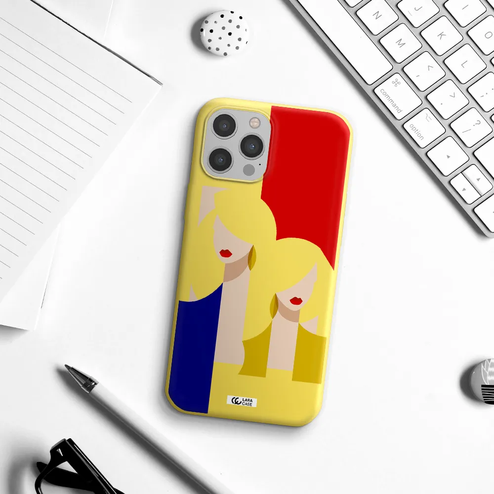 Abstract Two Female Portrait Apple iPhone 12 pro Silicone canary yellow Case