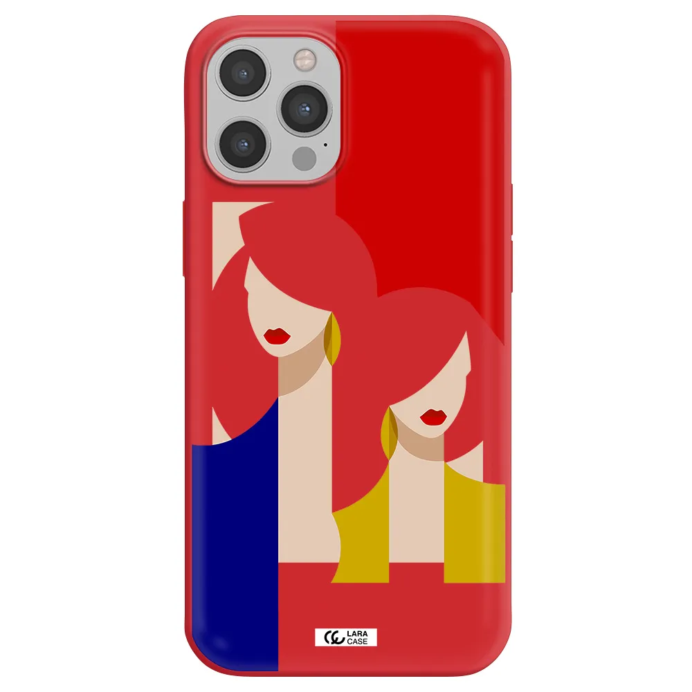 Abstract Two Female Portrait Apple iPhone 12 pro Silicone Imperial Red Case