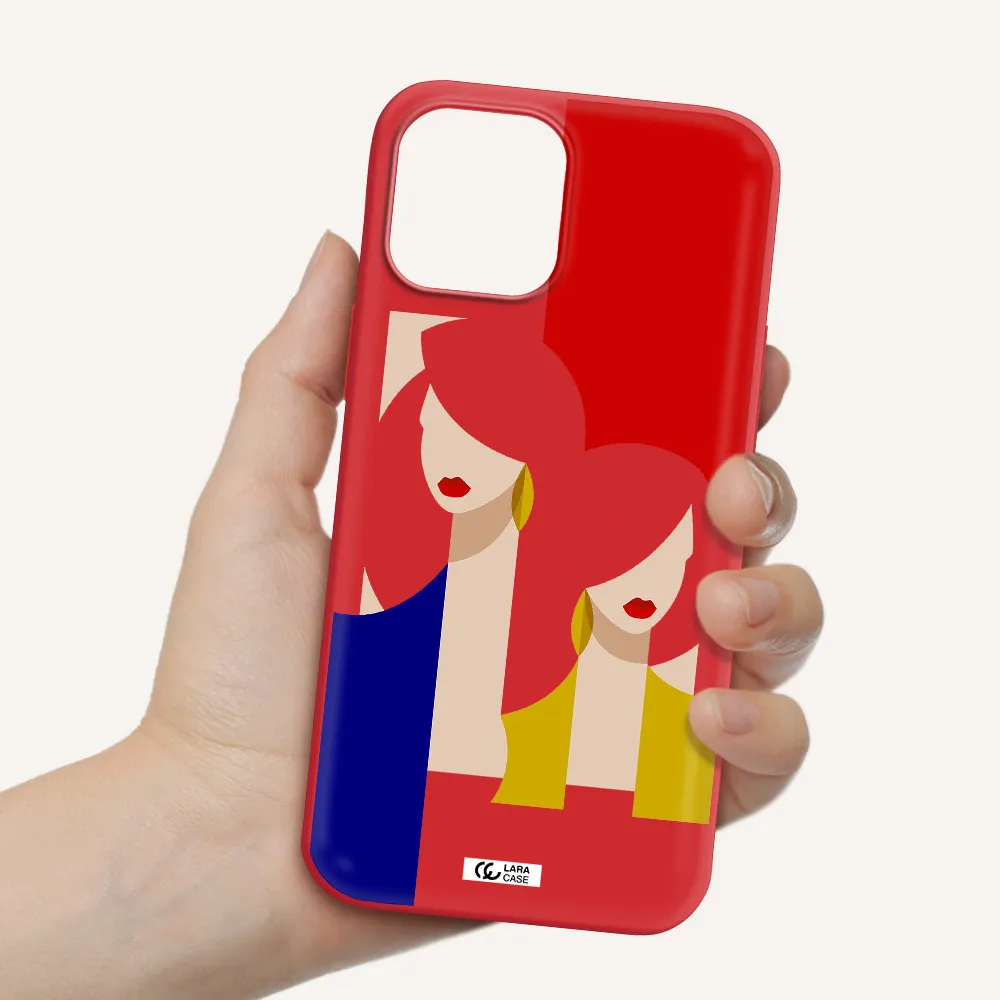 Abstract Two Female Portrait Apple iPhone 12 pro Silicone Imperial Red Case