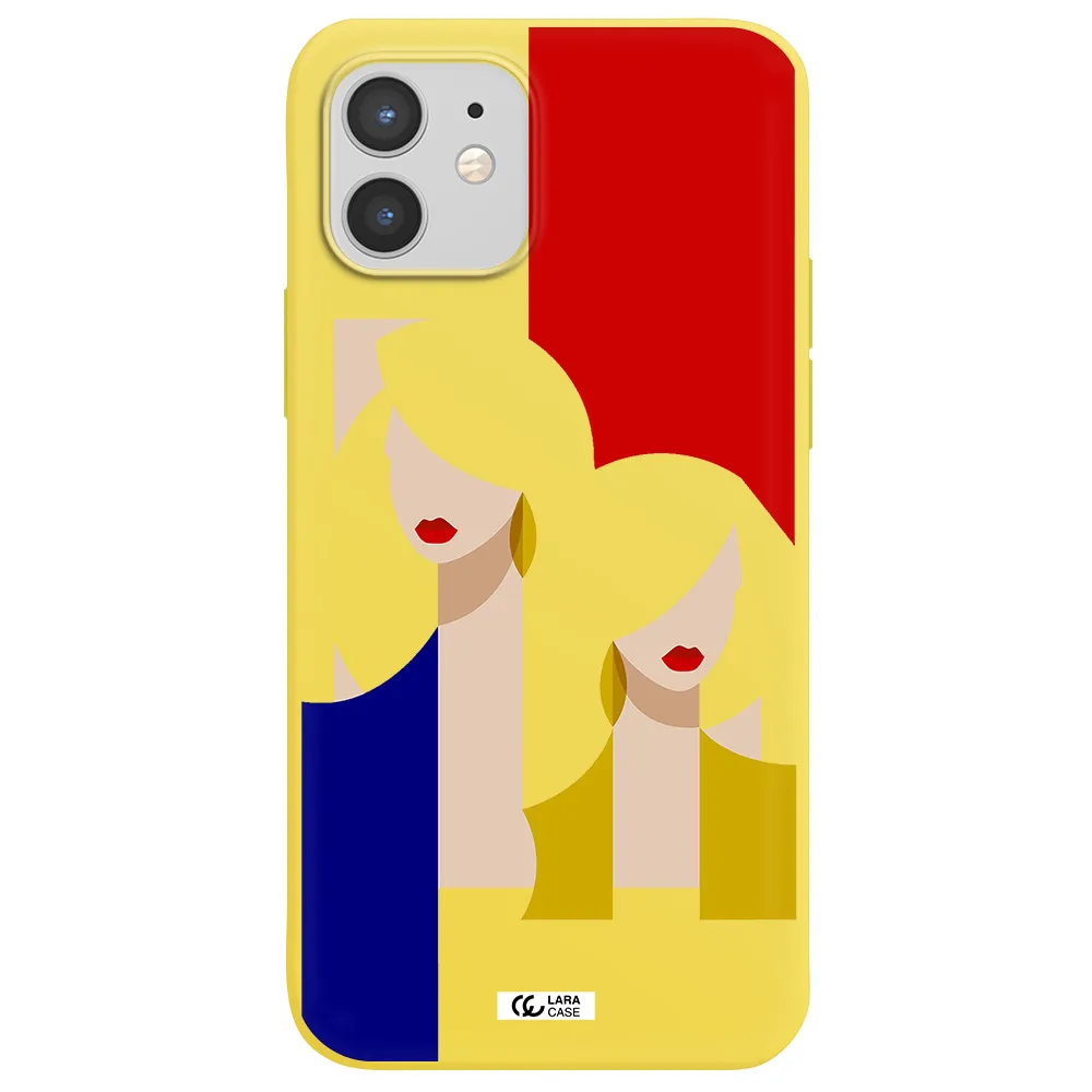 Abstract Two Female Portrait Apple iPhone 12 Silicone canary yellow Case
