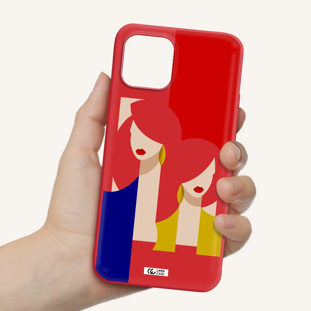 Abstract Two Female Portrait Apple iPhone 12 Silicone Imperial Red Case