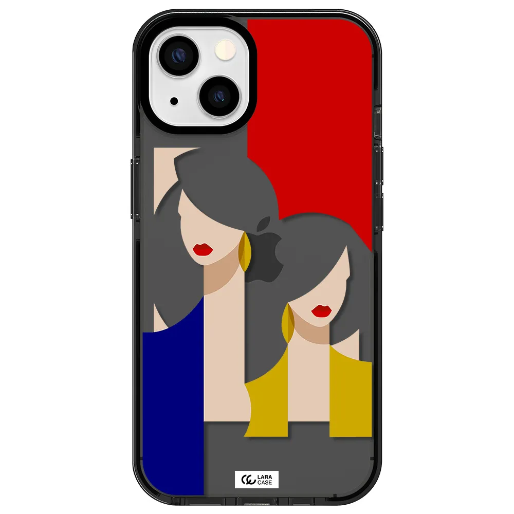 Abstract Two Female Portrait Apple iPhone 13 impact Smoke Black Case