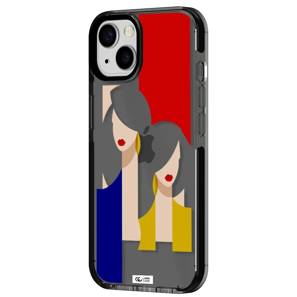 Abstract Two Female Portrait Apple iPhone 13 impact Smoke Black Case
