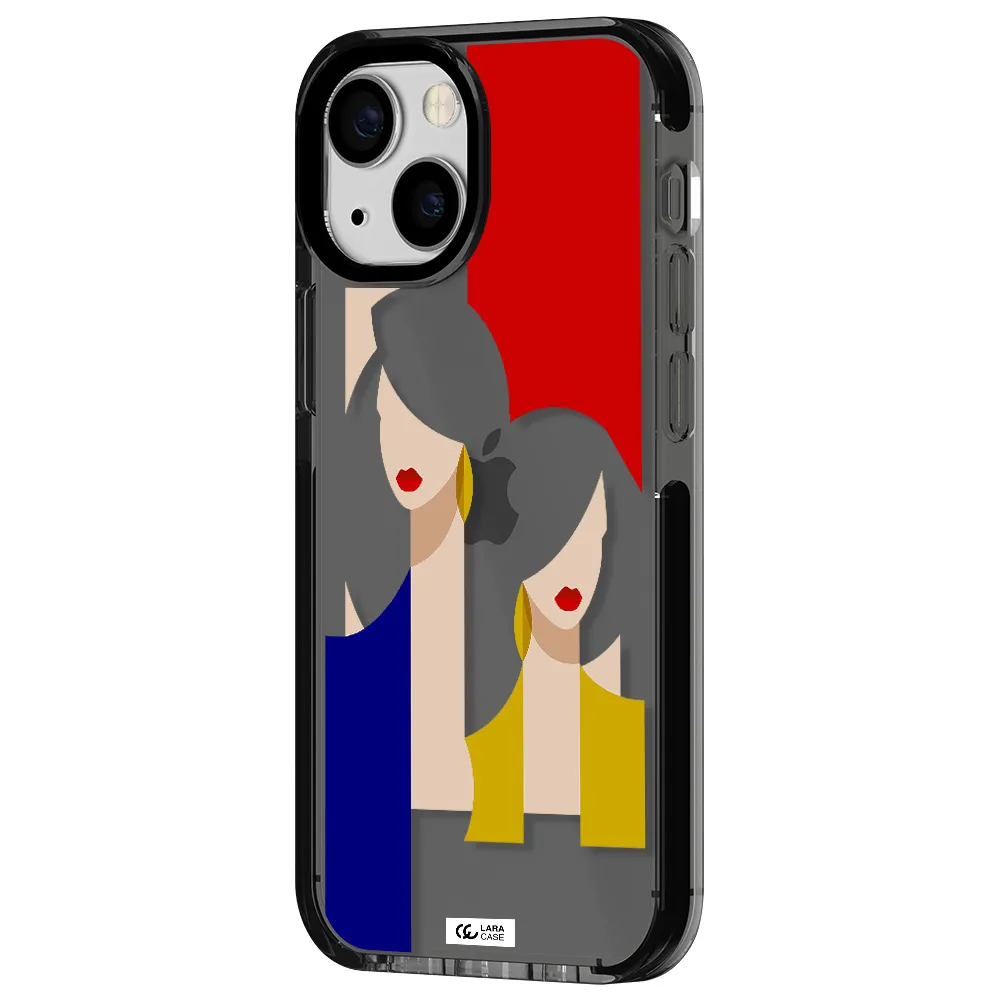 Abstract Two Female Portrait Apple iPhone 13 mini impact Smoke Black Case
