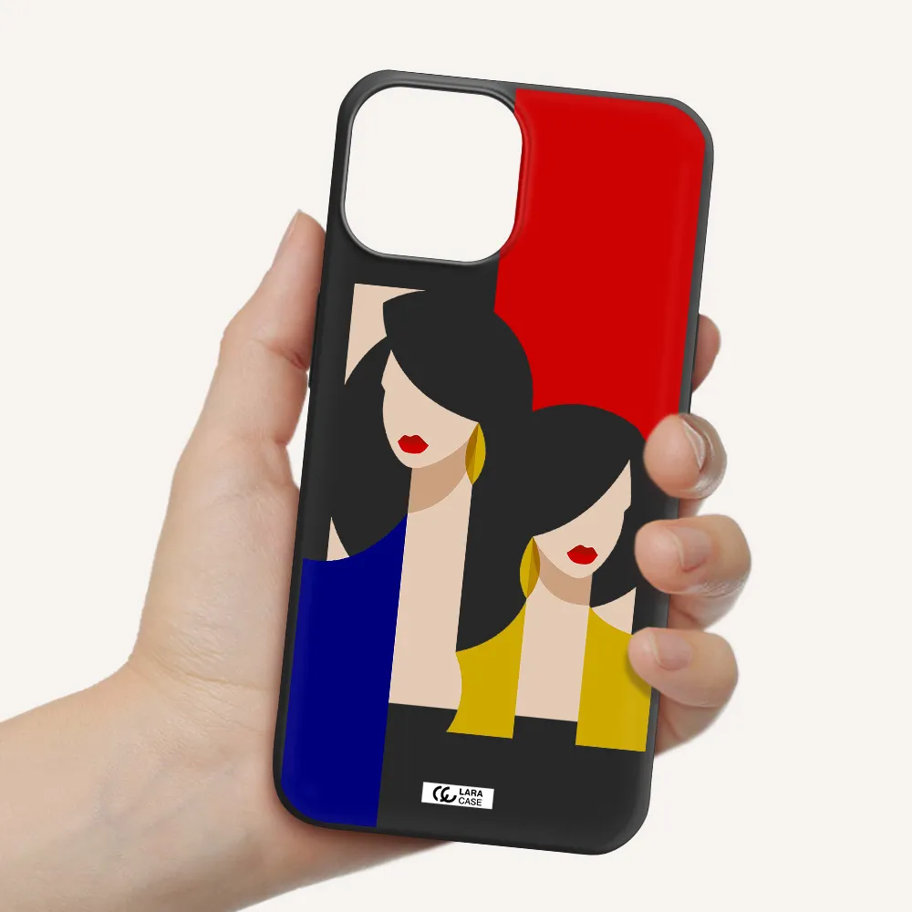 Abstract Two Female Portrait Apple iPhone 13 mini Silicone black Case