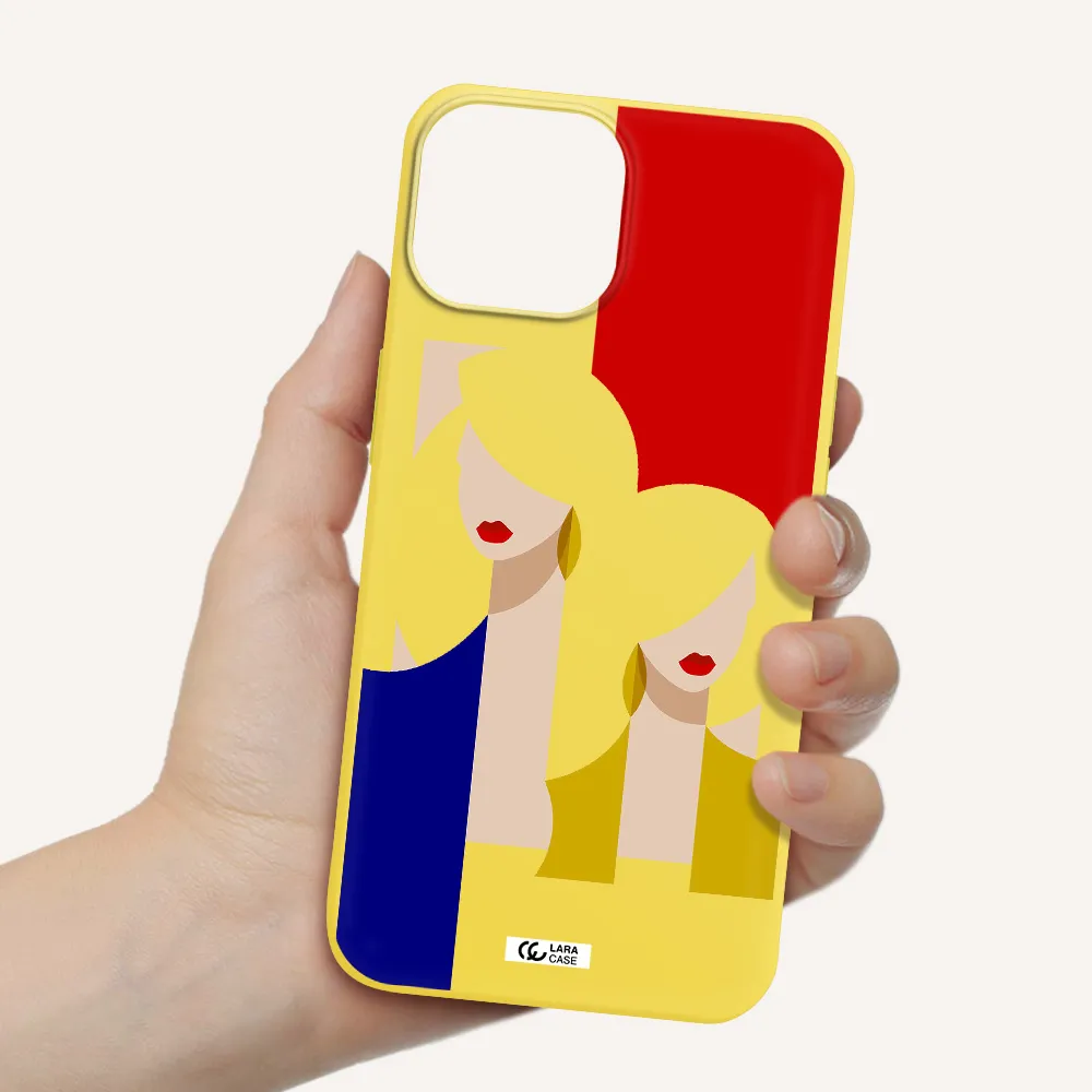 Abstract Two Female Portrait Apple iPhone 13 mini Silicone canary yellow Case