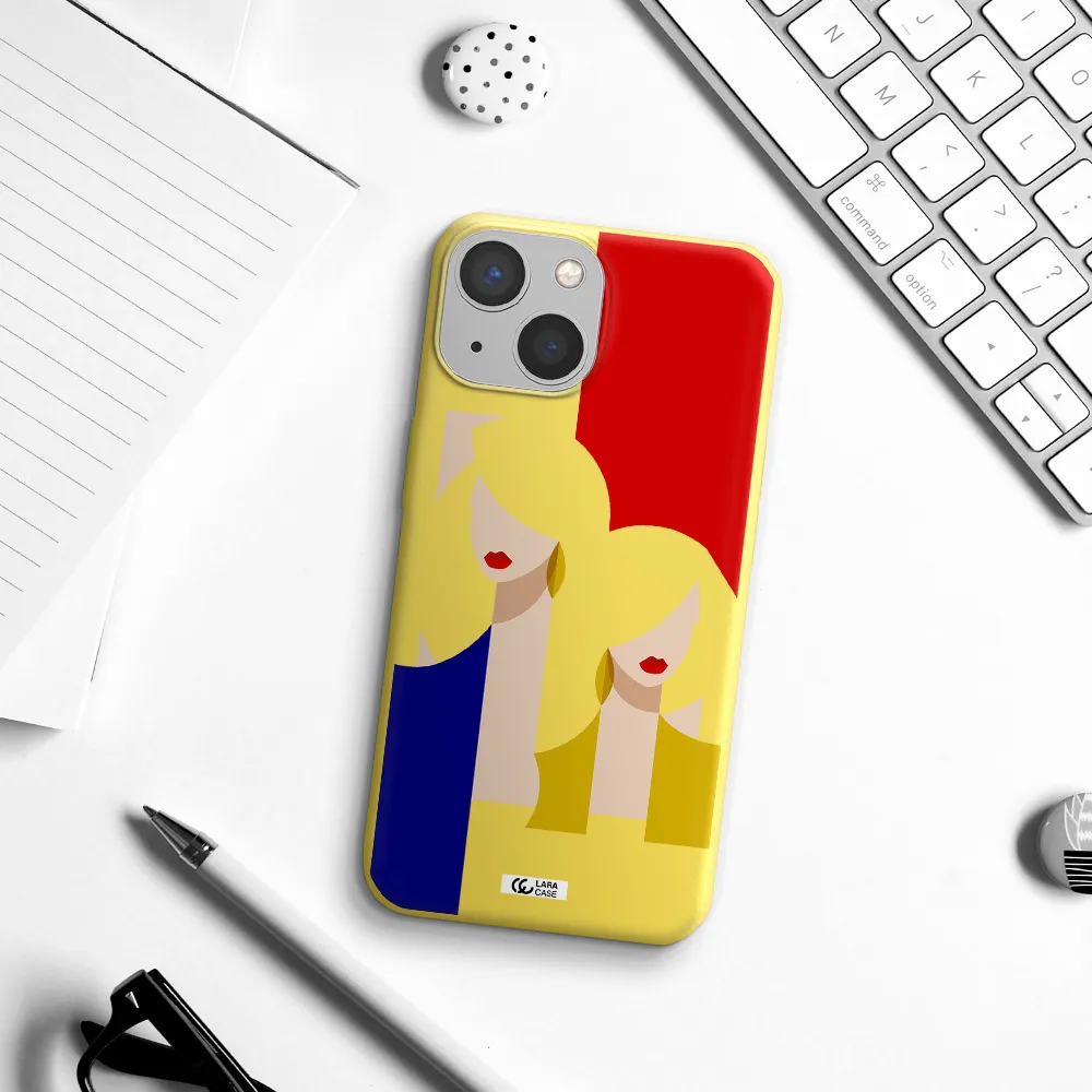 Abstract Two Female Portrait Apple iPhone 13 mini Silicone canary yellow Case