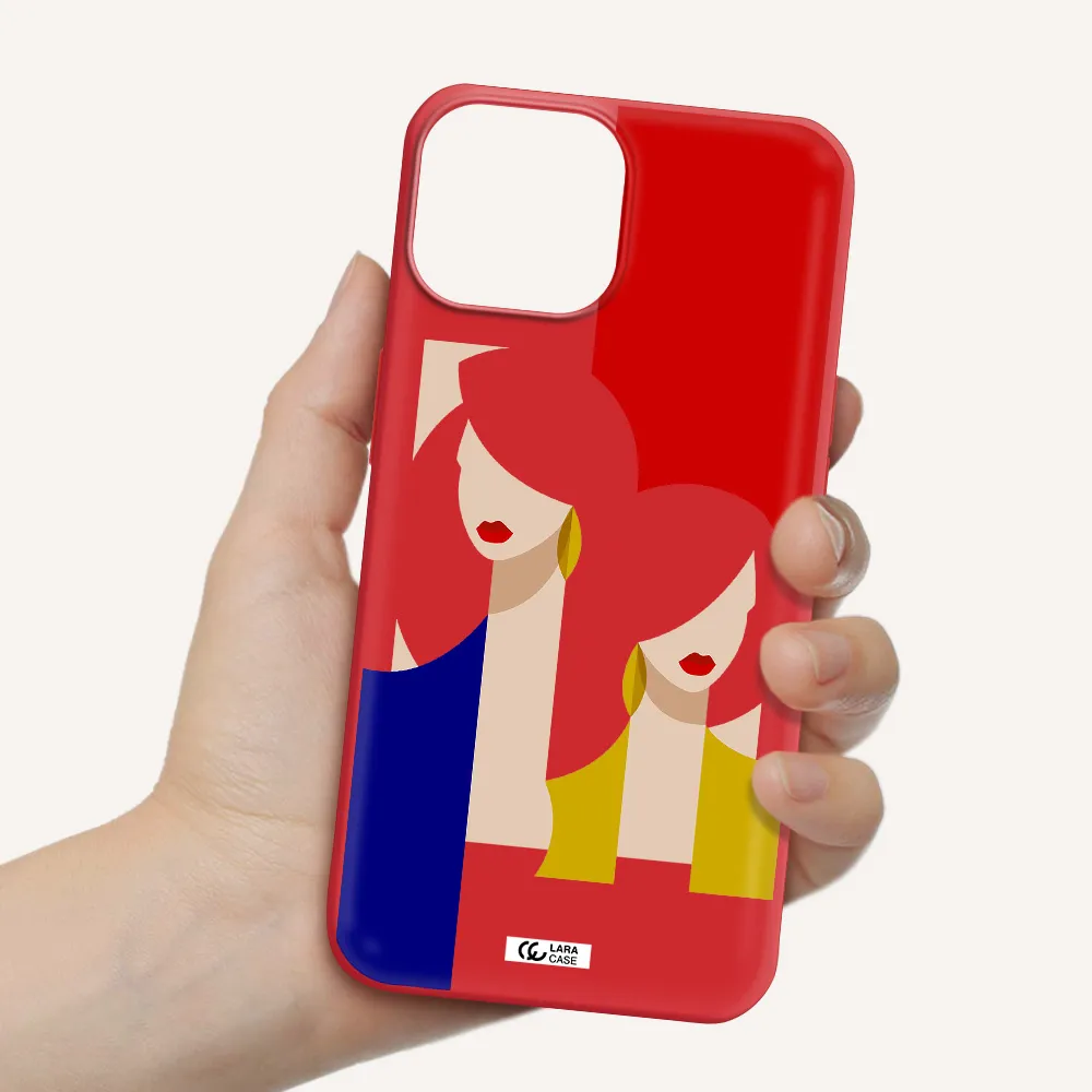 Abstract Two Female Portrait Apple iPhone 13 mini Silicone Imperial Red Case