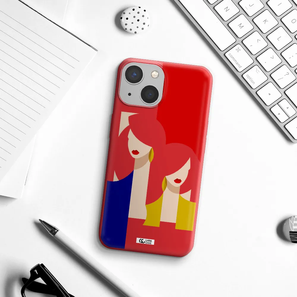 Abstract Two Female Portrait Apple iPhone 13 mini Silicone Imperial Red Case