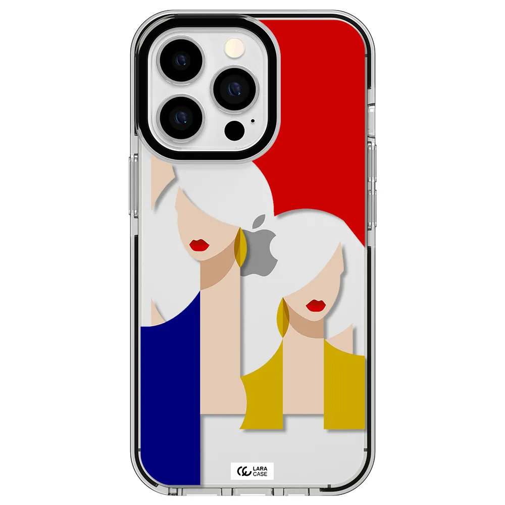 Abstract Two Female Portrait Apple iPhone 13 Pro impact black border Case
