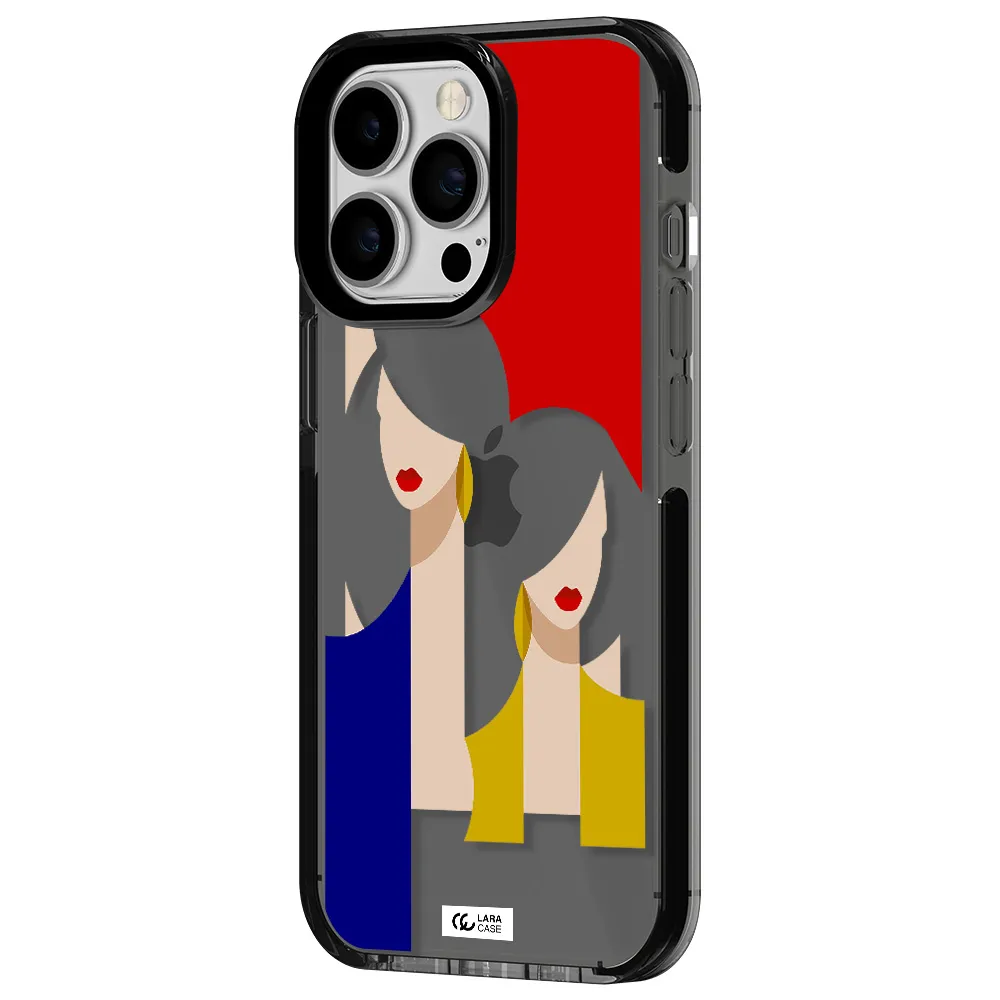 Abstract Two Female Portrait Apple iPhone 13 Pro impact Smoke Black Case
