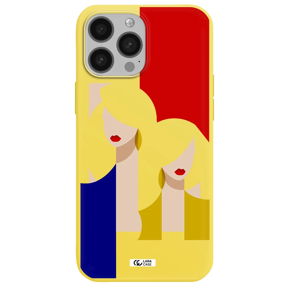 Abstract Two Female Portrait Apple iPhone 13 Pro Max Silicone canary yellow Case