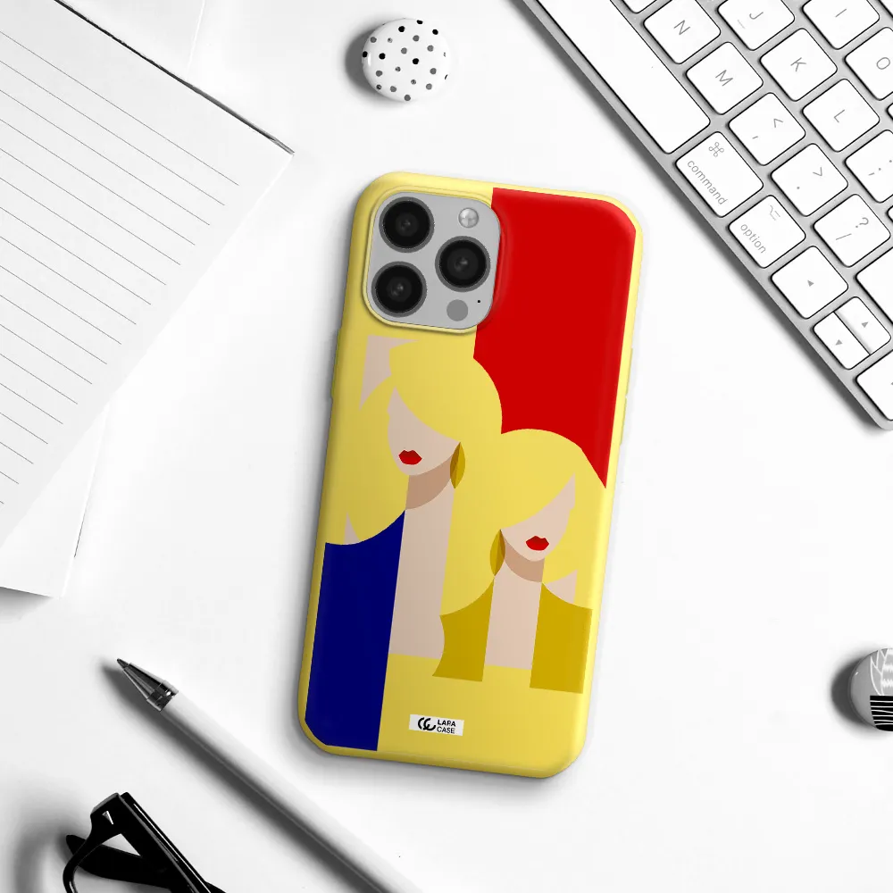 Abstract Two Female Portrait Apple iPhone 13 Pro Max Silicone canary yellow Case