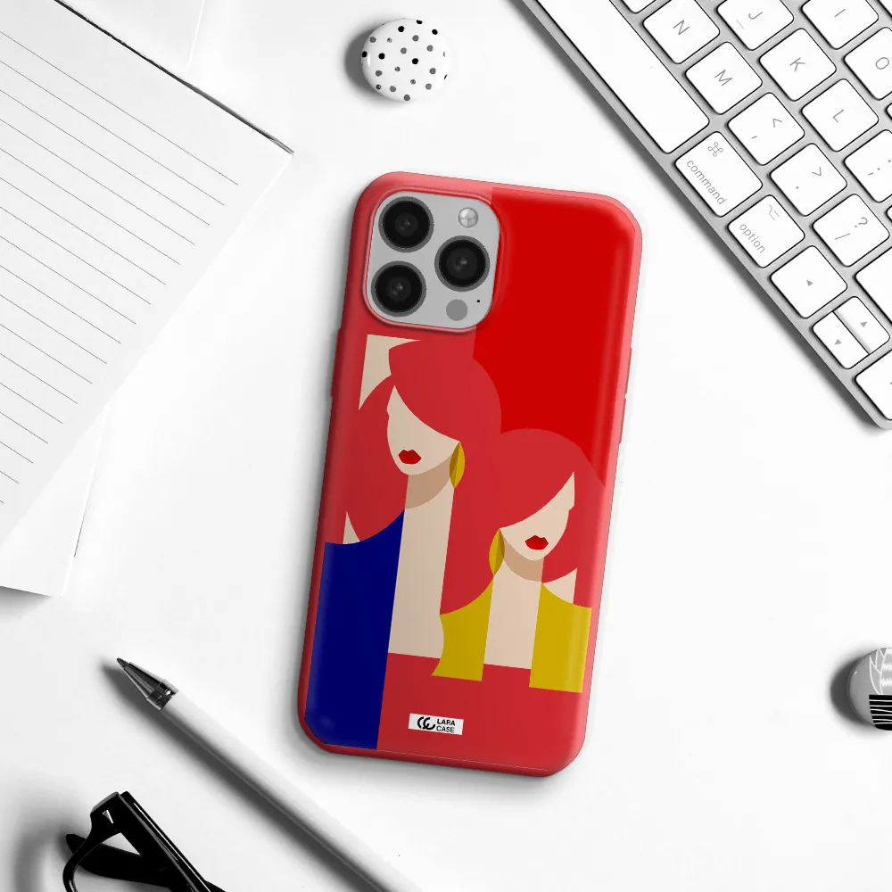 Abstract Two Female Portrait Apple iPhone 13 Pro Max Silicone Imperial Red Case