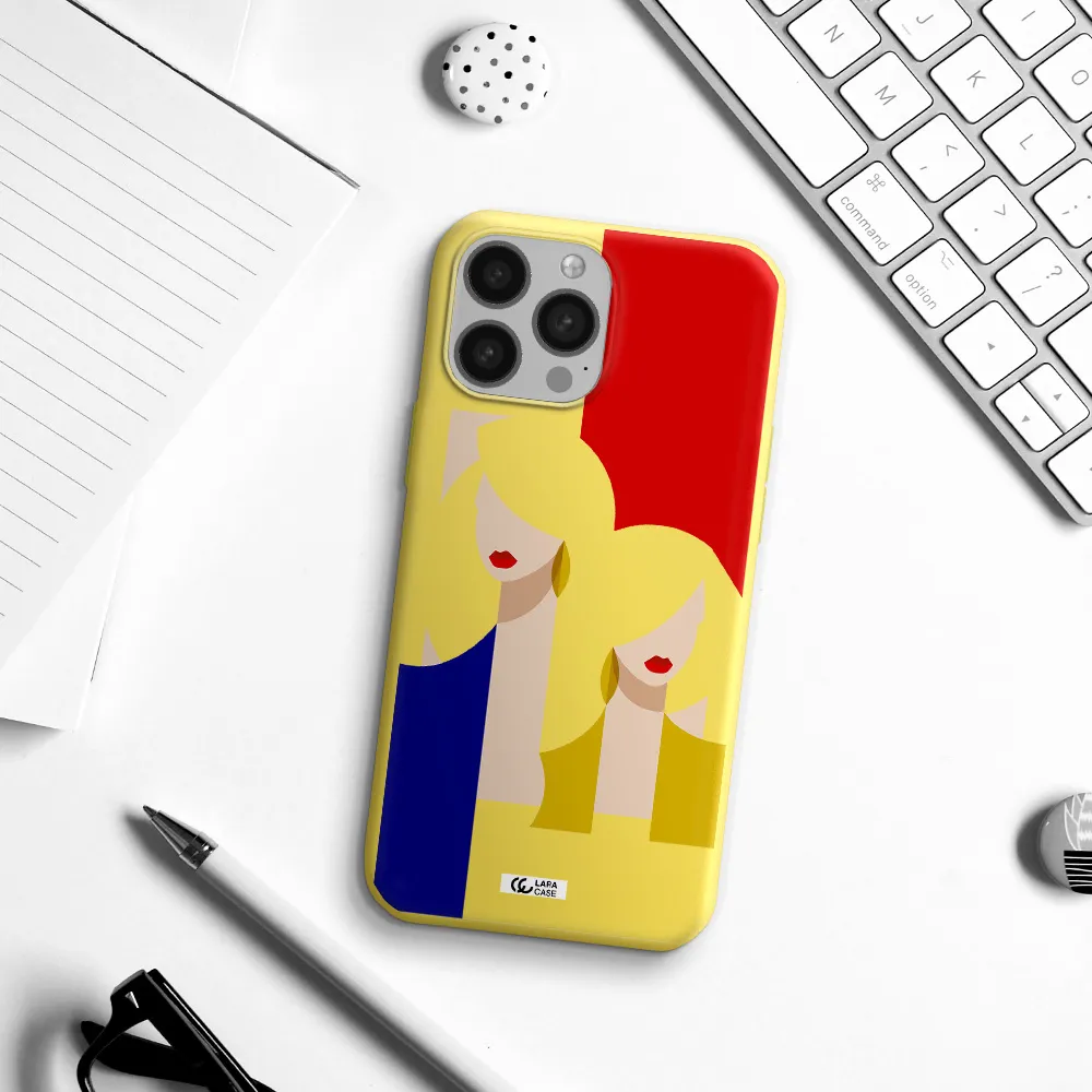 Abstract Two Female Portrait Apple iPhone 13 Pro Silicone canary yellow Case