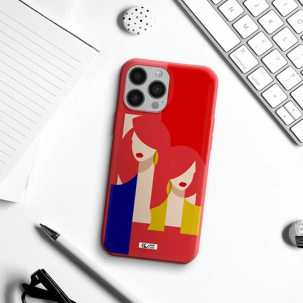 Abstract Two Female Portrait Apple iPhone 13 Pro Silicone Imperial Red Case