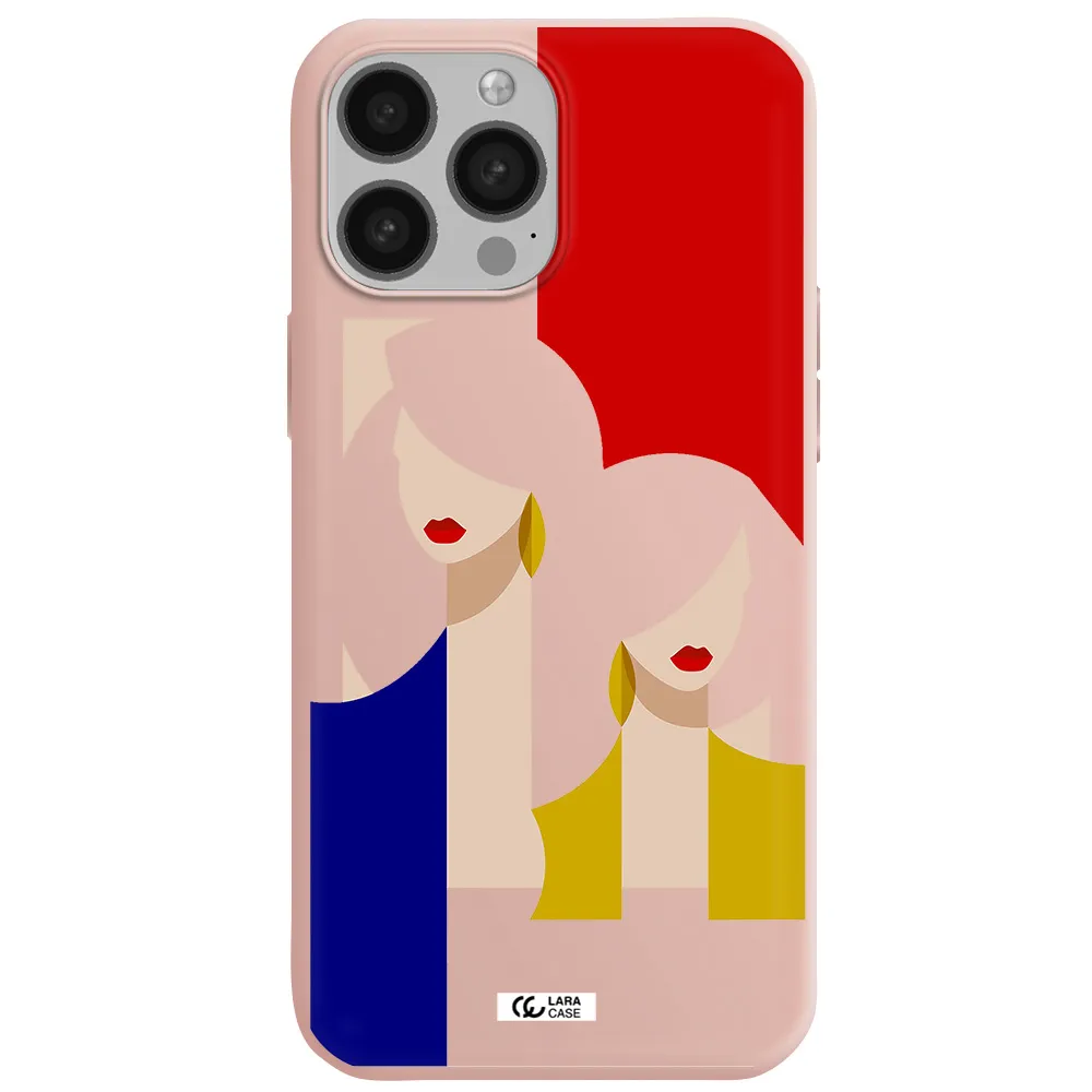 Abstract Two Female Portrait Apple iPhone 13 Pro Silicone pastel pink Case