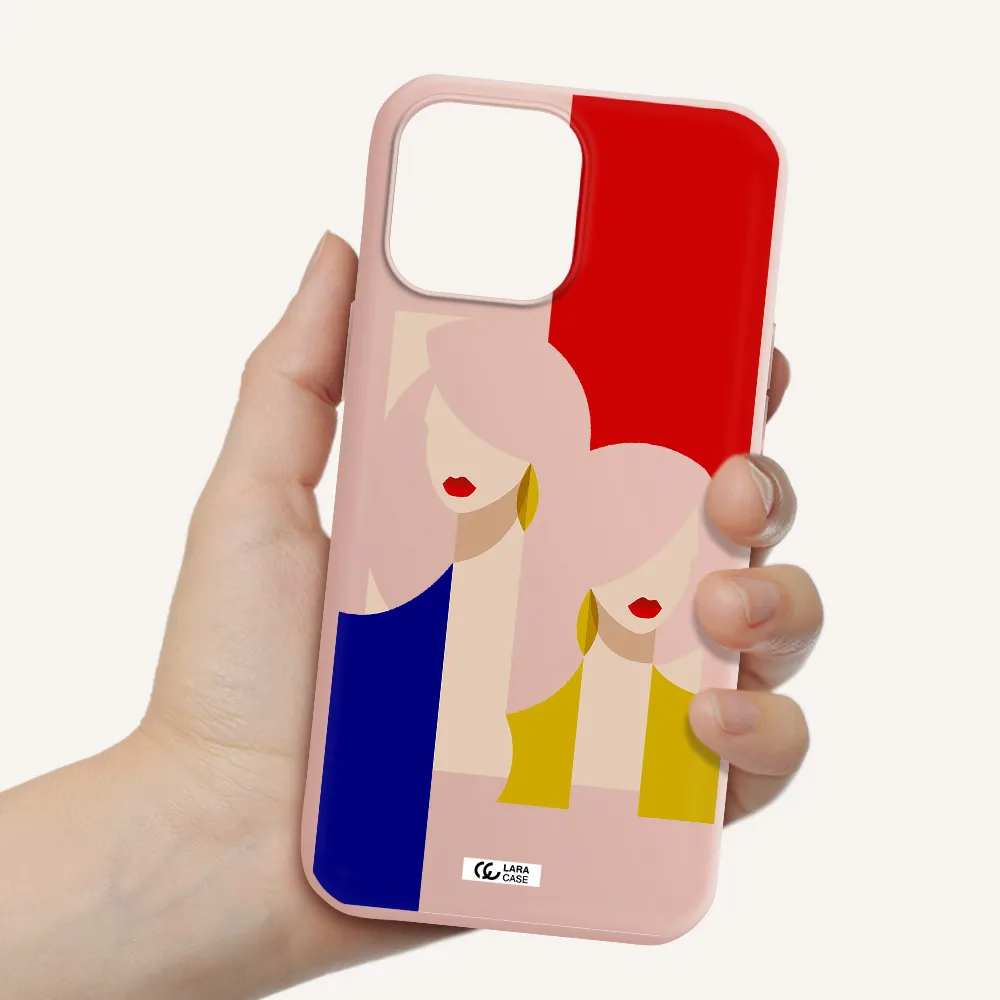 Abstract Two Female Portrait Apple iPhone 13 Pro Silicone pastel pink Case