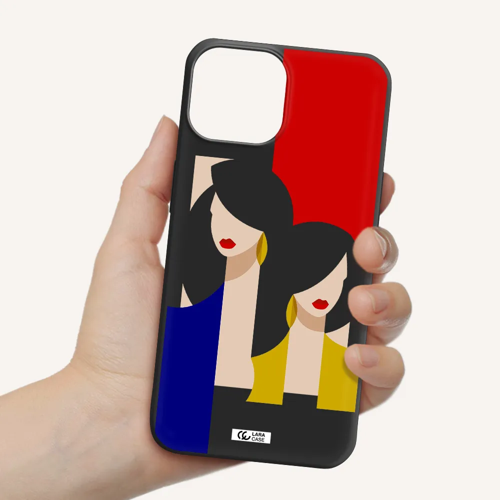 Abstract Two Female Portrait Apple iPhone 13 Silicone black Case