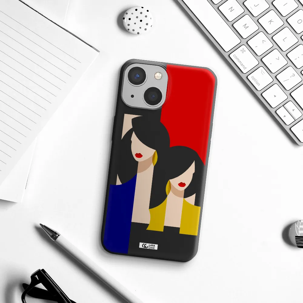 Abstract Two Female Portrait Apple iPhone 13 Silicone black Case