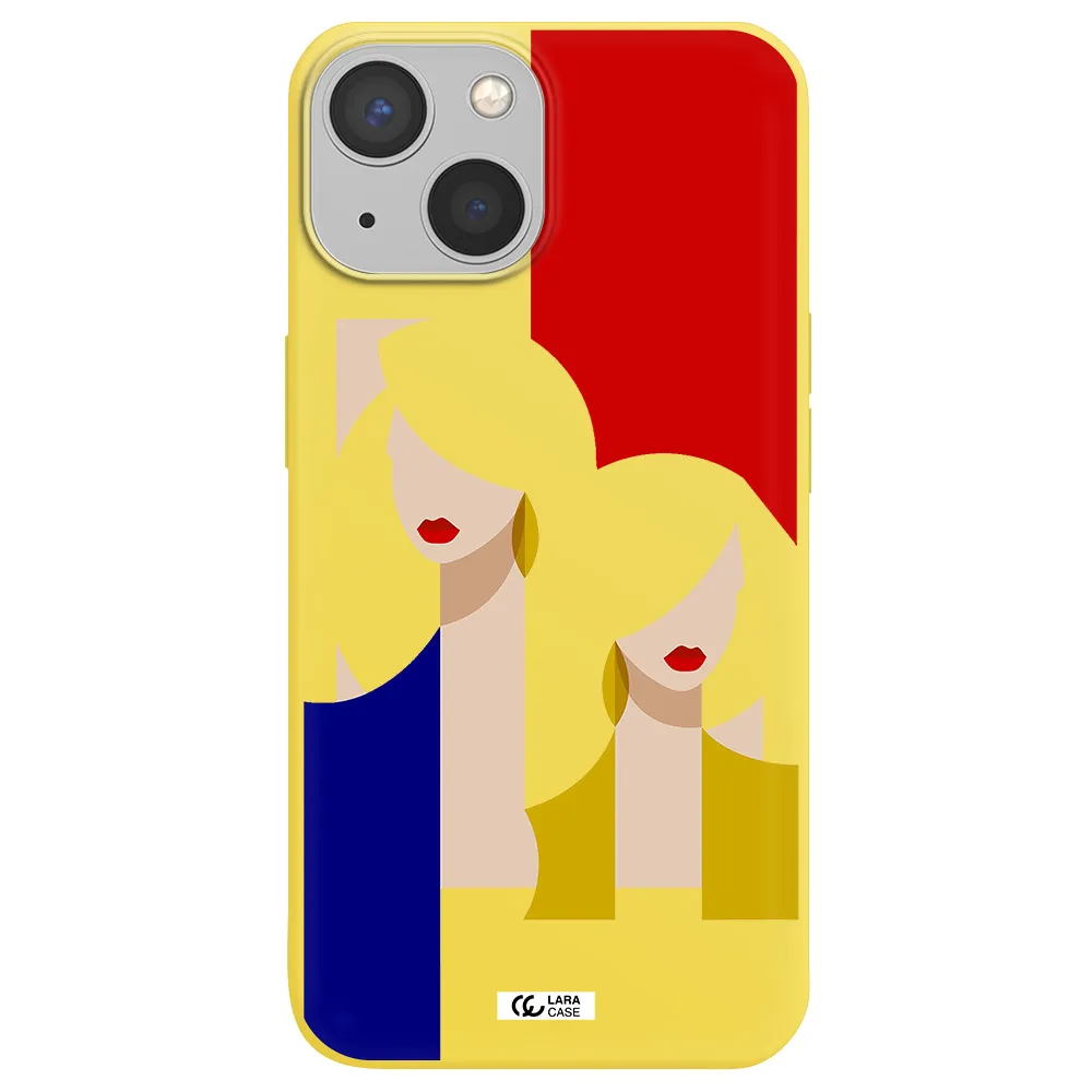 Abstract Two Female Portrait Apple iPhone 13 Silicone canary yellow Case