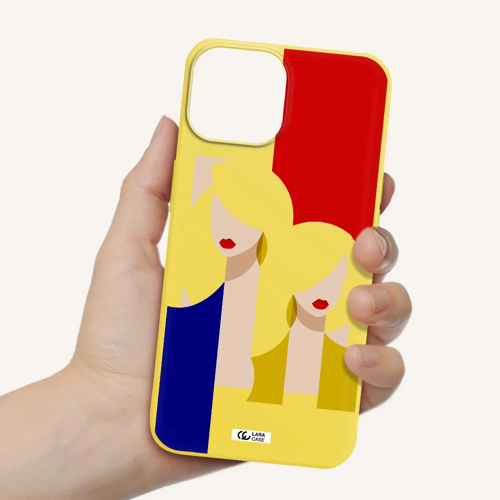 Abstract Two Female Portrait Apple iPhone 13 Silicone canary yellow Case