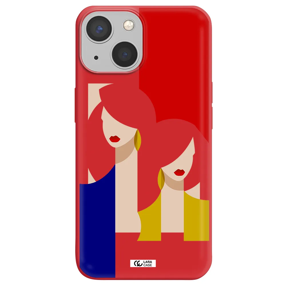 Abstract Two Female Portrait Apple iPhone 13 Silicone Imperial Red Case