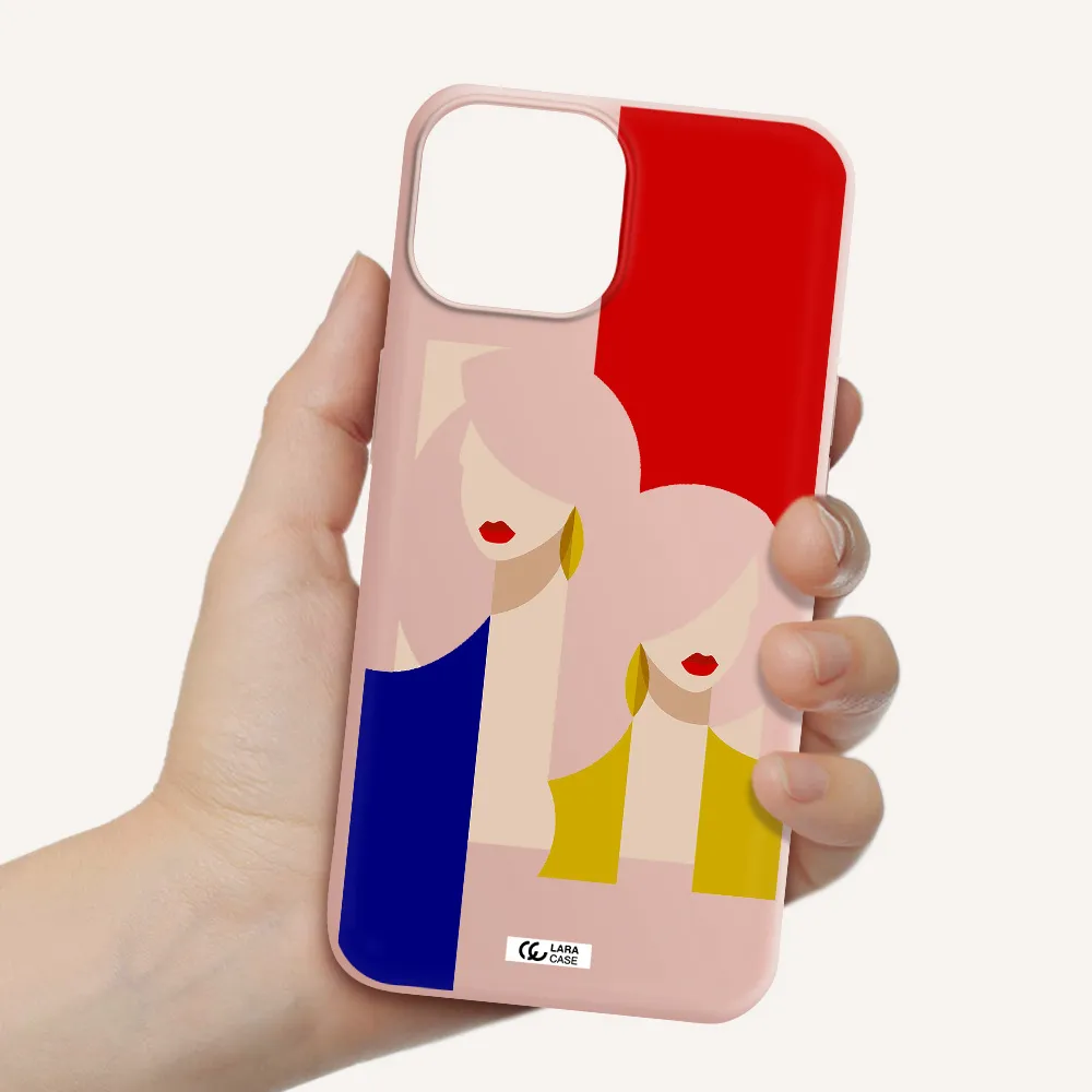 Abstract Two Female Portrait Apple iPhone 13 Silicone pastel pink Case