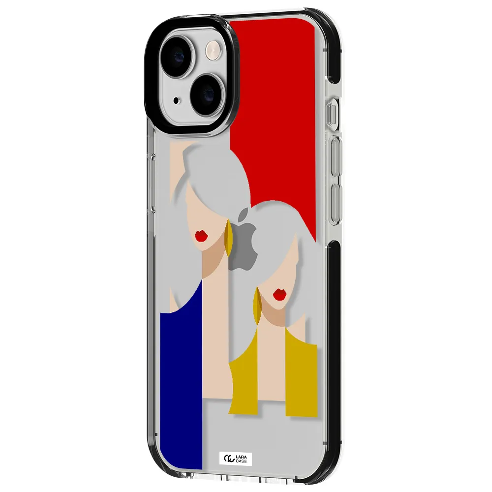 Abstract Two Female Portrait Apple iPhone 14 impact black border Case