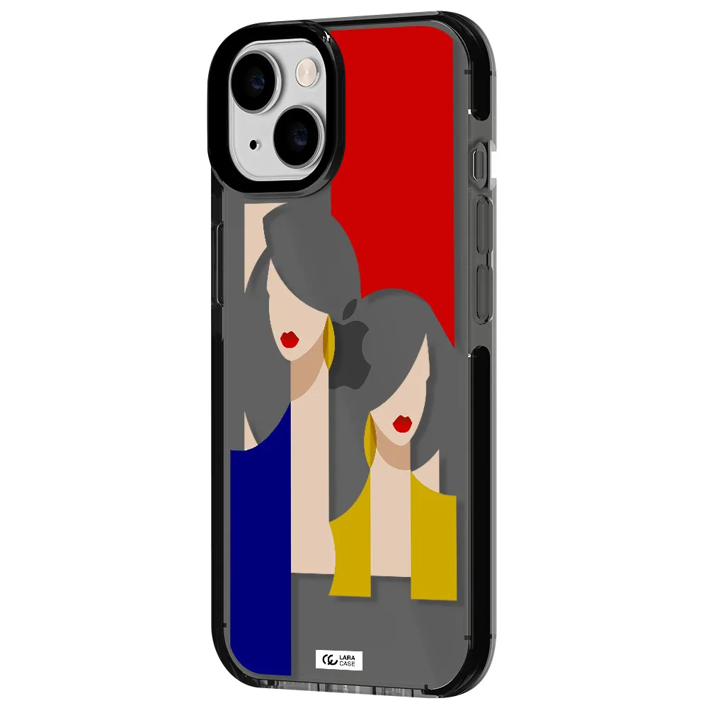 Abstract Two Female Portrait Apple iPhone 14 impact Smoke Black Case