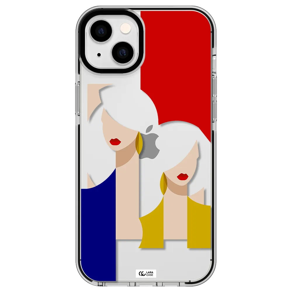 Abstract Two Female Portrait Apple iPhone 14 plus impact black border Case