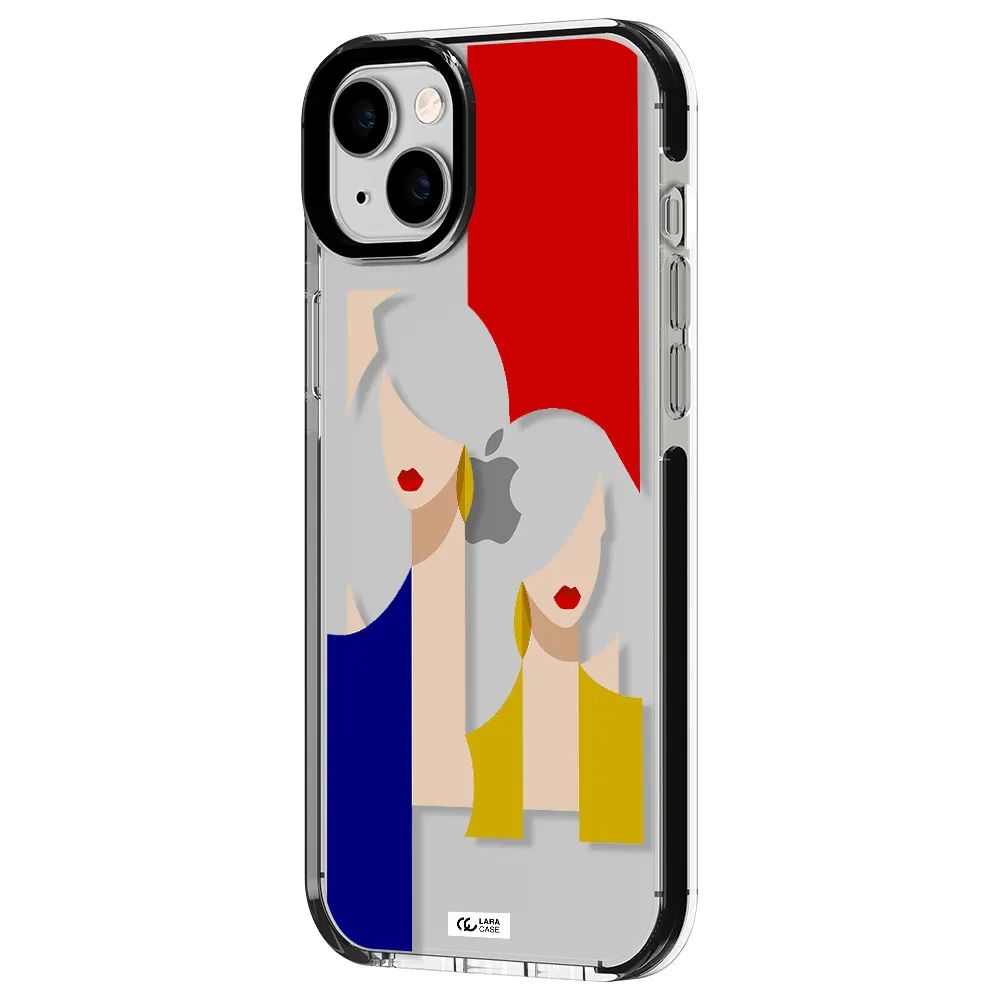 Abstract Two Female Portrait Apple iPhone 14 plus impact black border Case
