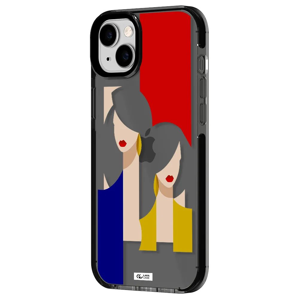 Abstract Two Female Portrait Apple iPhone 14 plus impact Smoke Black Case