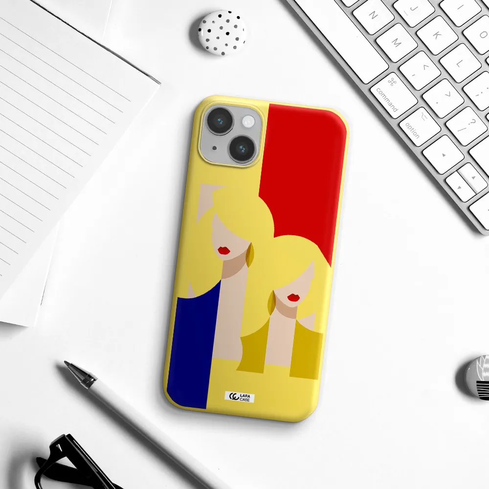 Abstract Two Female Portrait Apple iPhone 14 plus Silicone canary yellow Case