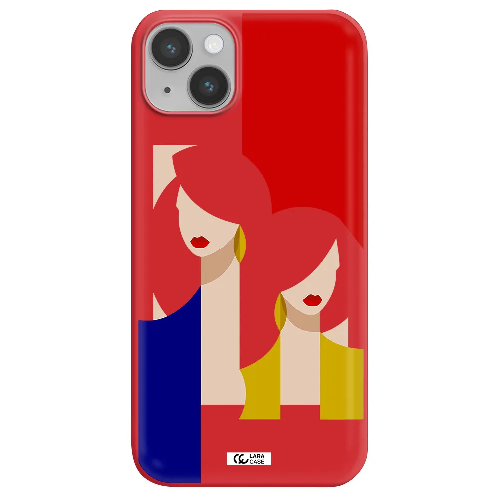 Abstract Two Female Portrait Apple iPhone 14 plus Silicone Imperial Red Case