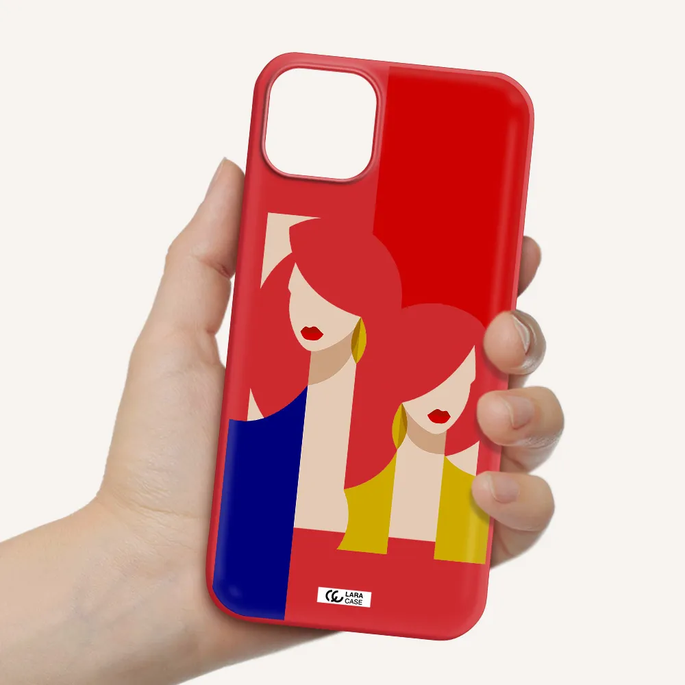 Abstract Two Female Portrait Apple iPhone 14 plus Silicone Imperial Red Case
