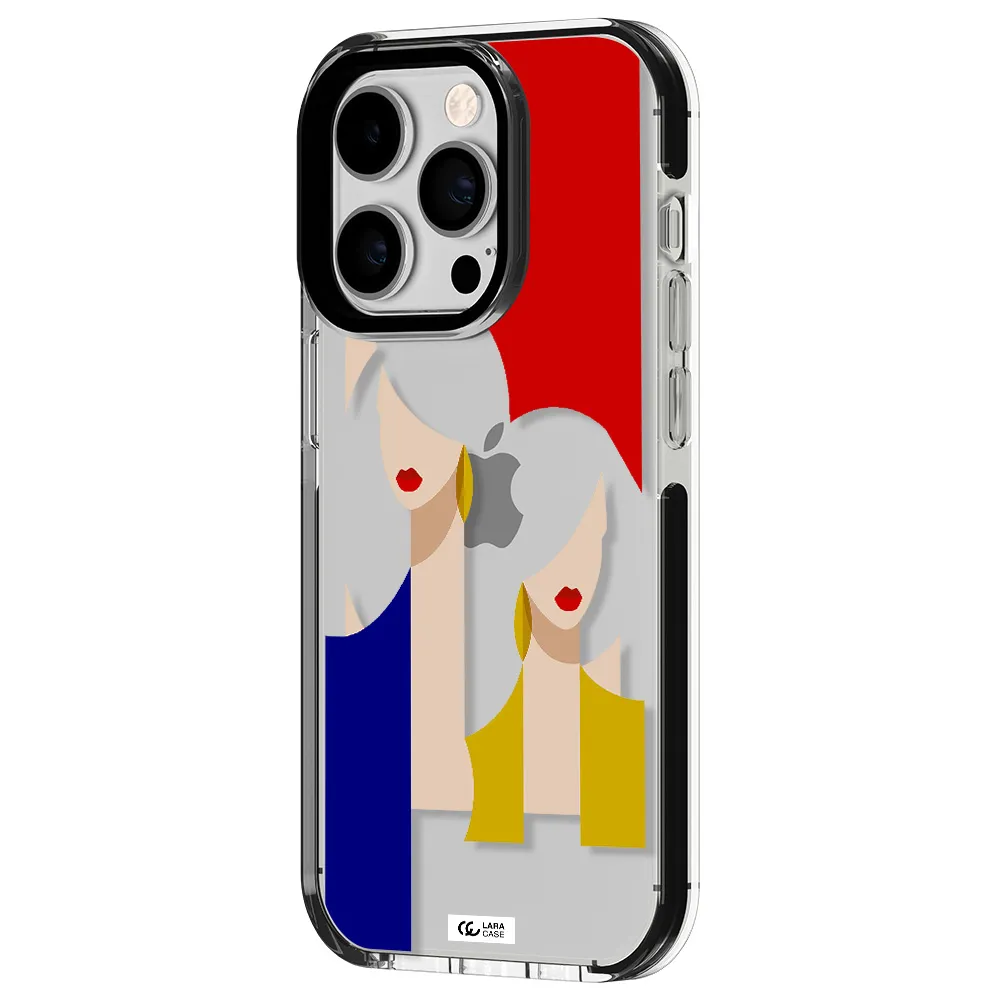 Abstract Two Female Portrait Apple iPhone 14 pro impact black border Case