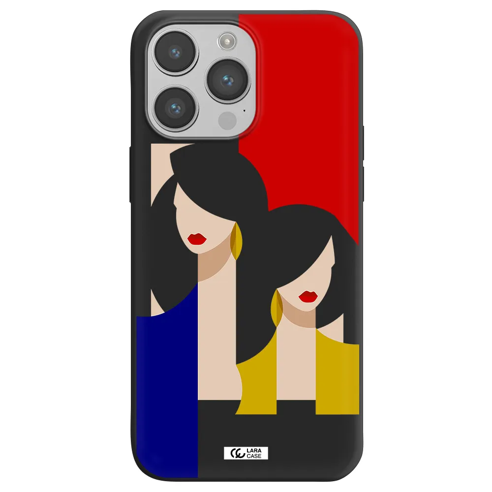 Abstract Two Female Portrait Apple iPhone 14 pro max Silicone black Case
