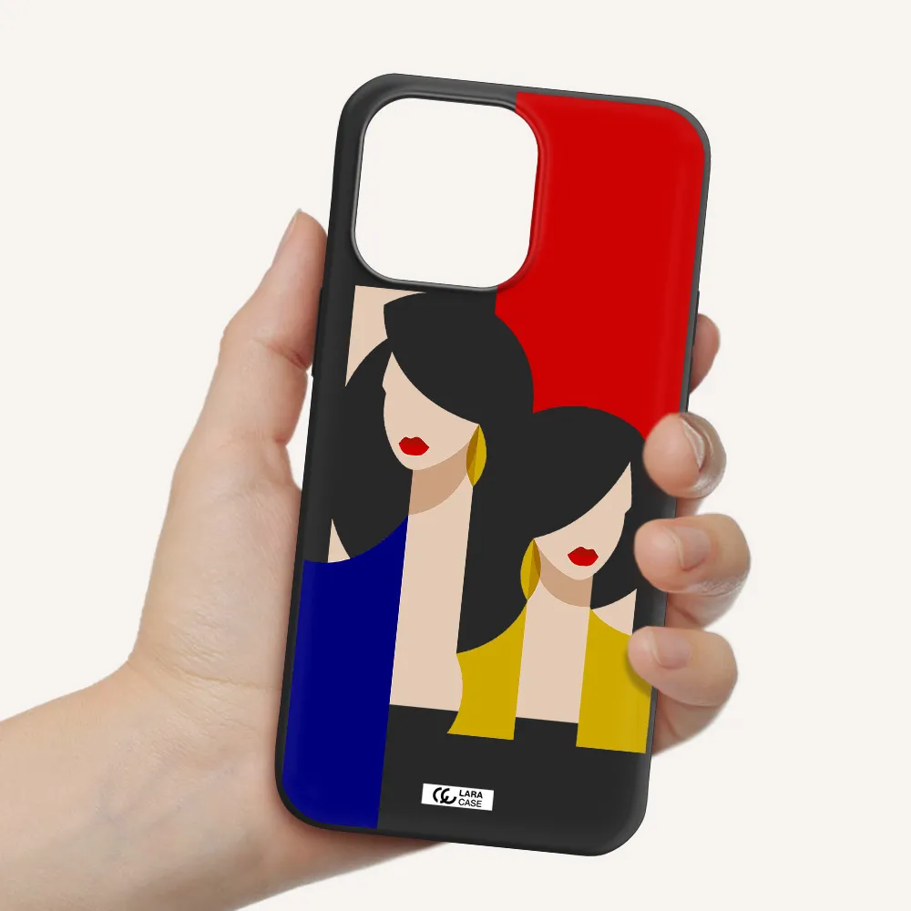 Abstract Two Female Portrait Apple iPhone 14 pro max Silicone black Case