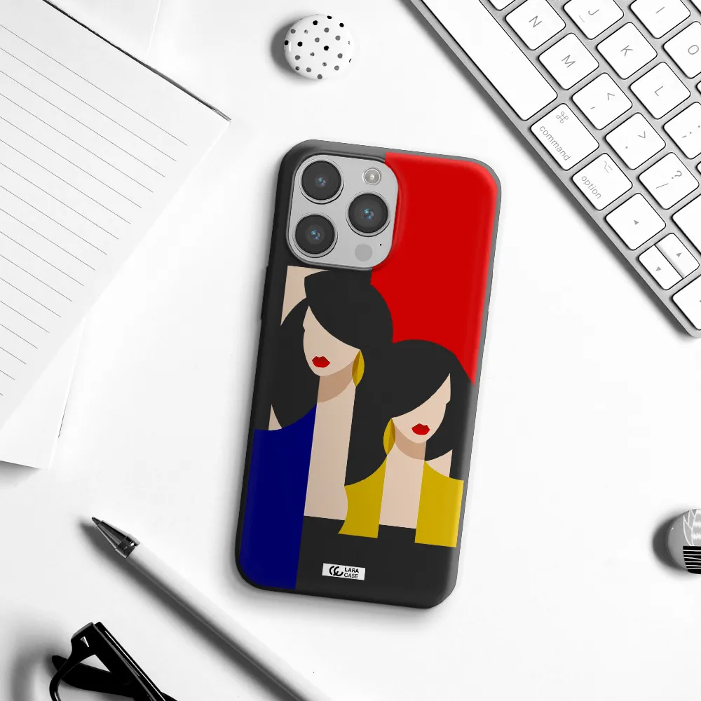 Abstract Two Female Portrait Apple iPhone 14 pro max Silicone black Case