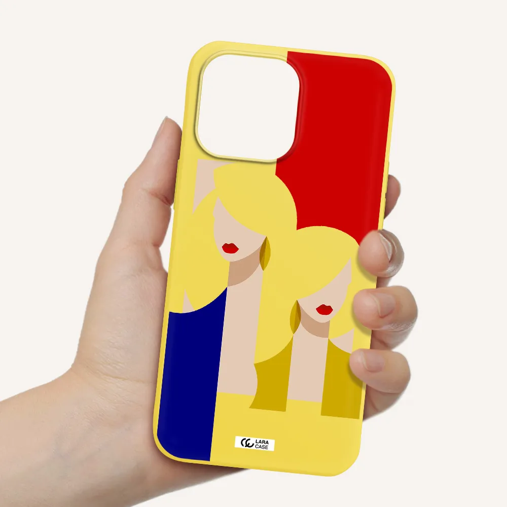 Abstract Two Female Portrait Apple iPhone 14 pro max Silicone canary yellow Case
