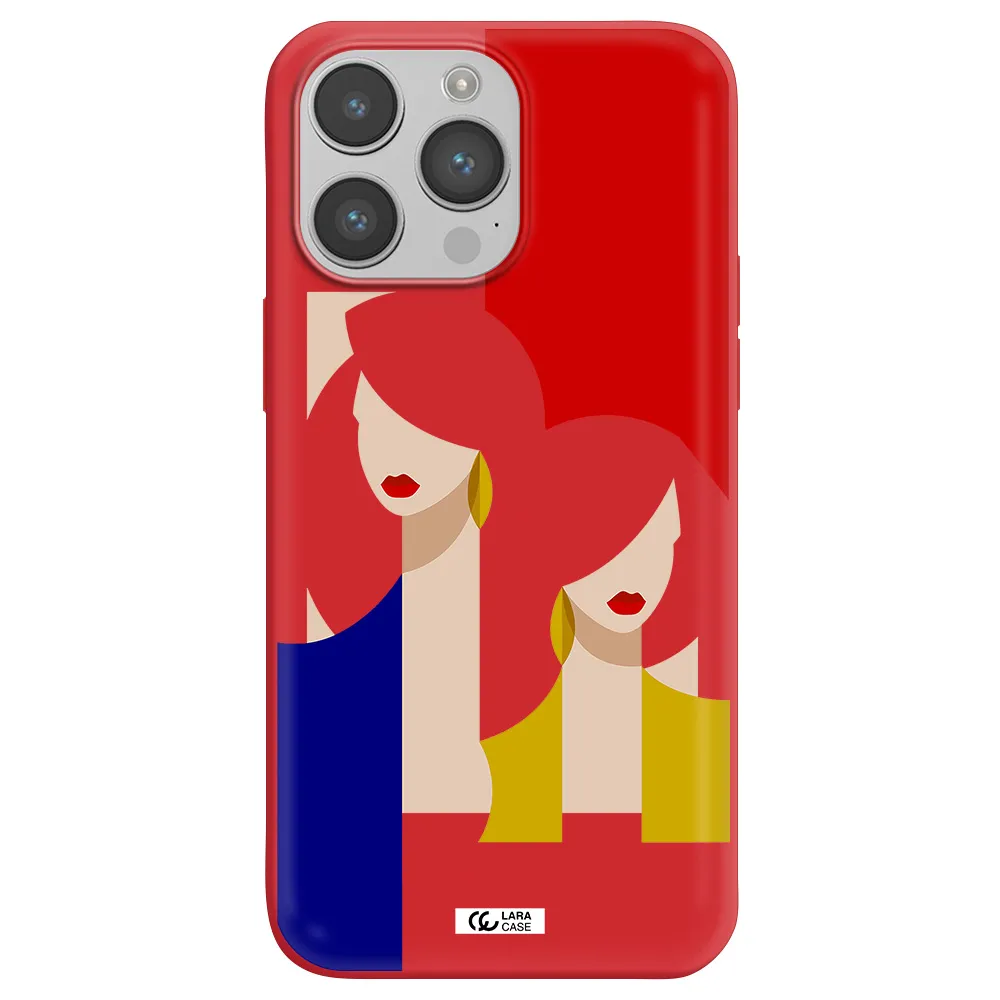 Abstract Two Female Portrait Apple iPhone 14 pro max Silicone Imperial Red Case