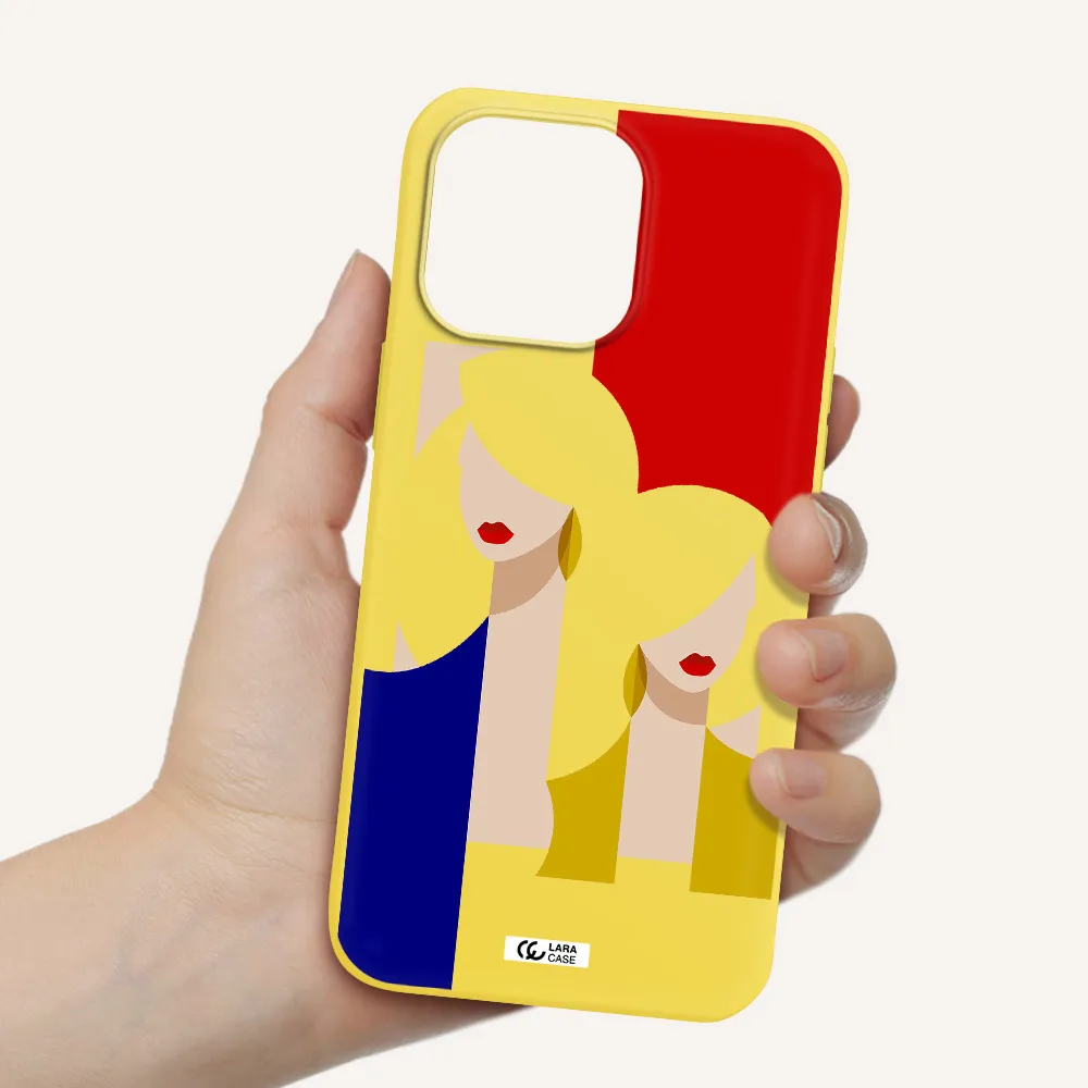 Abstract Two Female Portrait Apple iPhone 14 pro Silicone canary yellow Case