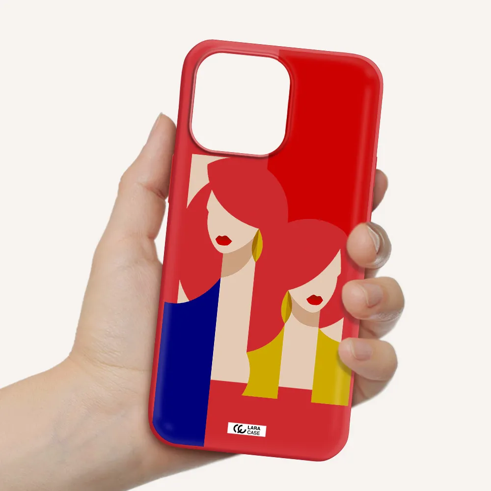 Abstract Two Female Portrait Apple iPhone 14 pro Silicone Imperial Red Case