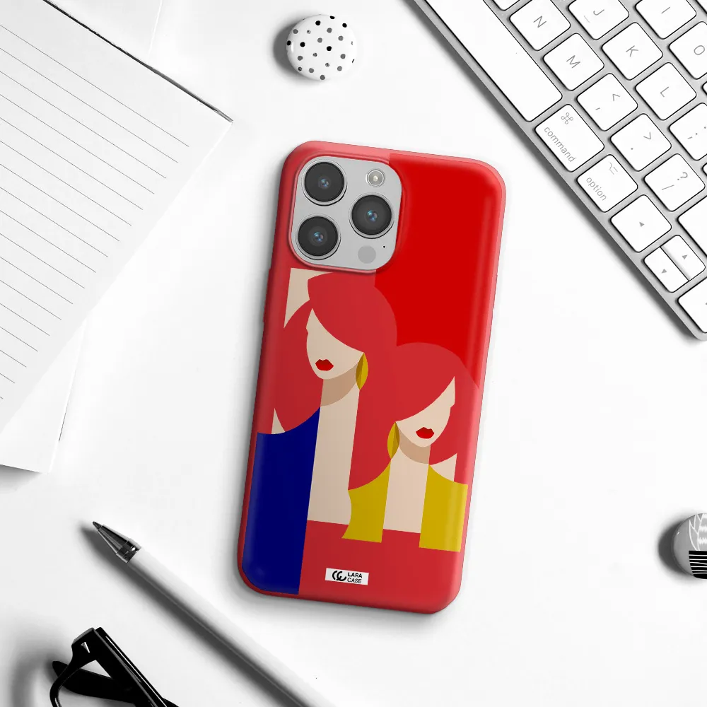 Abstract Two Female Portrait Apple iPhone 14 pro Silicone Imperial Red Case