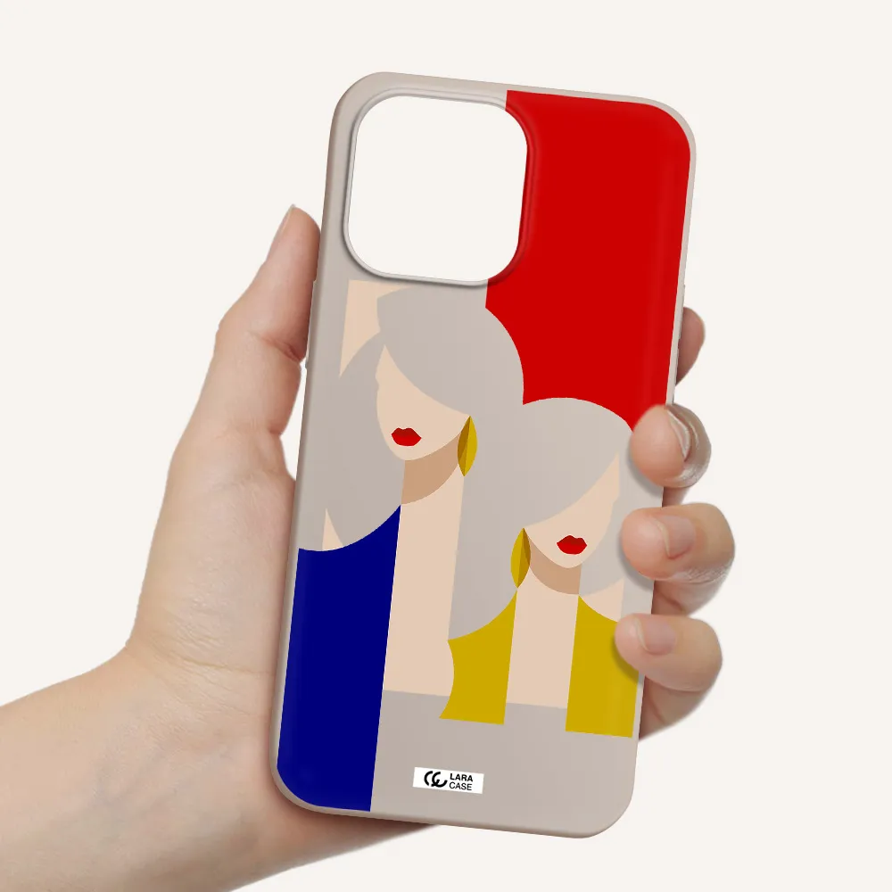 Abstract Two Female Portrait Apple iPhone 14 pro Silicone Stone Case