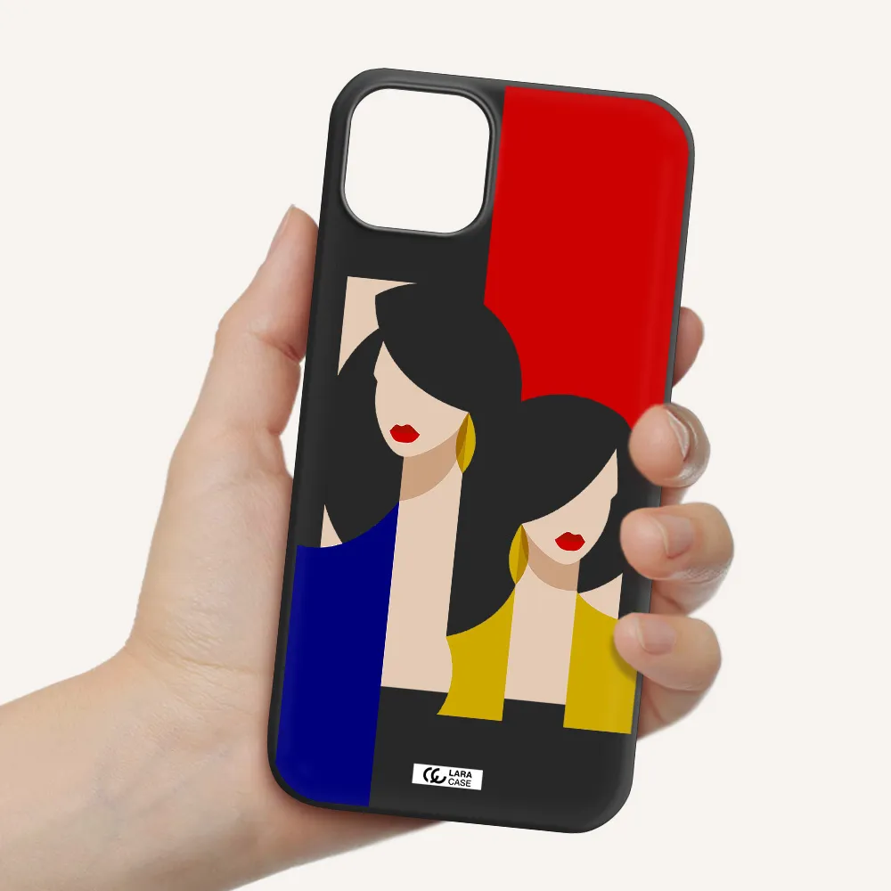 Abstract Two Female Portrait Apple iPhone 14 Silicone black Case