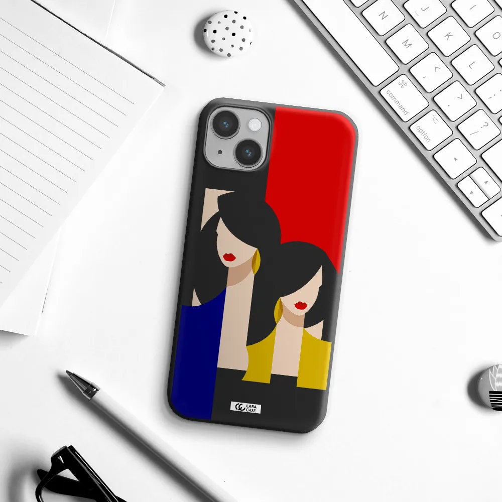 Abstract Two Female Portrait Apple iPhone 14 Silicone black Case