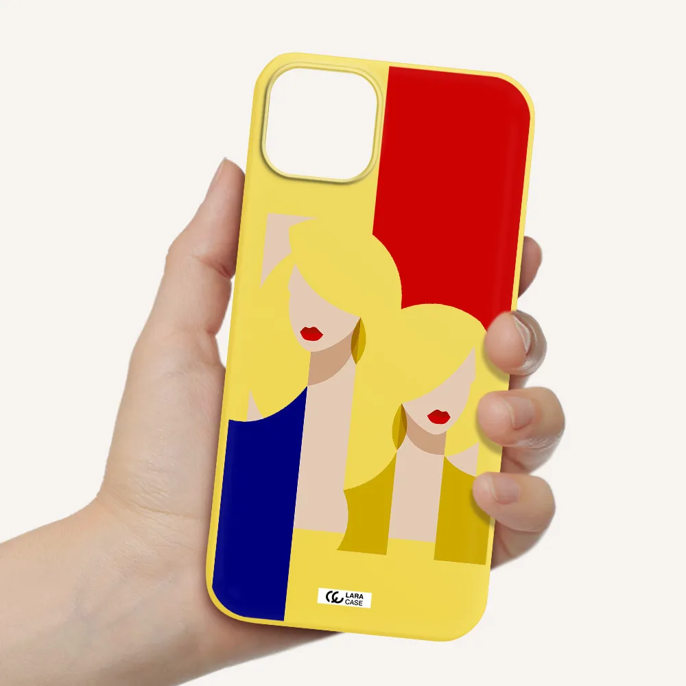 Abstract Two Female Portrait Apple iPhone 14 Silicone canary yellow Case