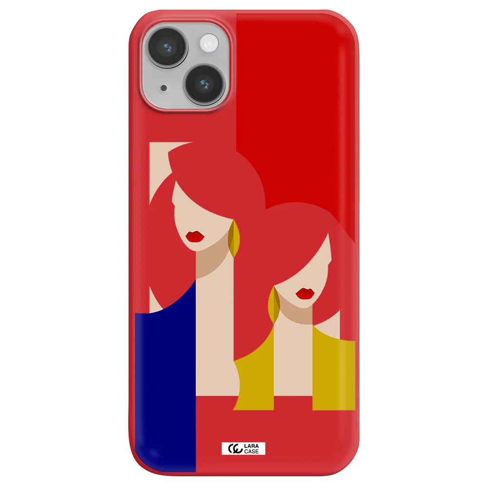 Abstract Two Female Portrait Apple iPhone 14 Silicone Imperial Red Case
